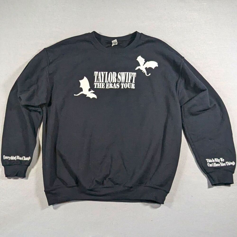 Taylor Swift Eras Tour Concert Crewneck Sweatshirt Men's Large Black